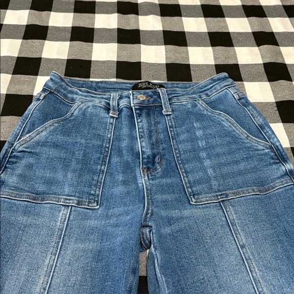 Judy Blue Allison Jeans High Rise Wide Leg Cargo Utility Stretchy Baggy Sz 7/28 - Picture 5 of 15